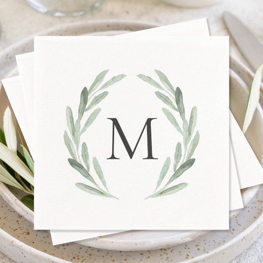 Monogramm für den grünen Olive-Branntwein Serviette