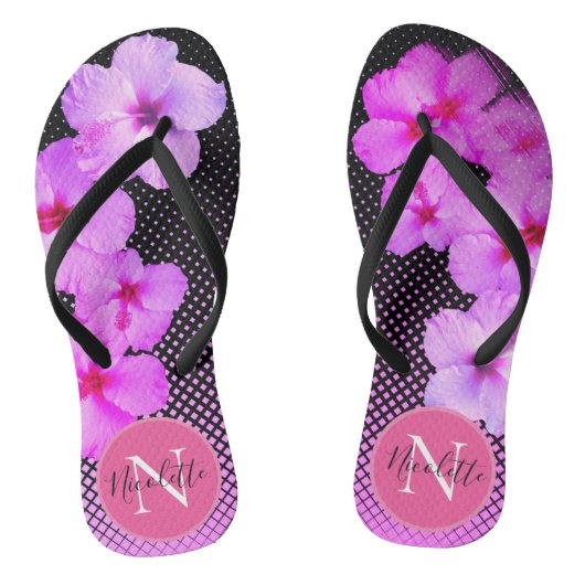 Monogramm für den heißen rosa Hibiskus Badesandalen (Fußbett)