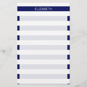 Monogramm für den horizontalen, Navy-Weiß-Preppy-S Briefpapier