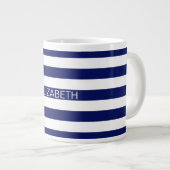 Monogramm für den horizontalen, Navy-Weiß-Preppy-S Jumbo-Tasse (Vorderseite Rechts)