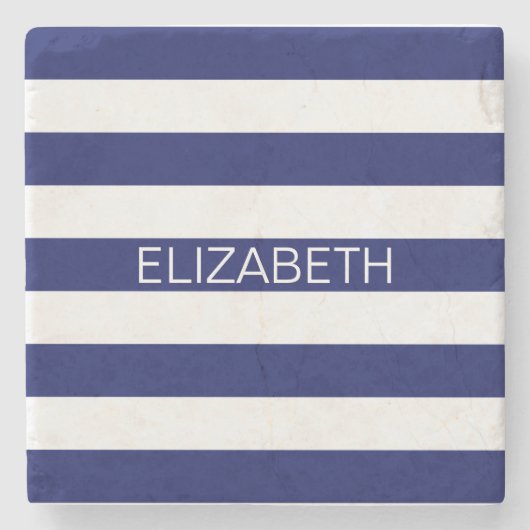 Monogramm für den horizontalen, Navy-Weiß-Preppy-S Steinuntersetzer (Vorderseite)