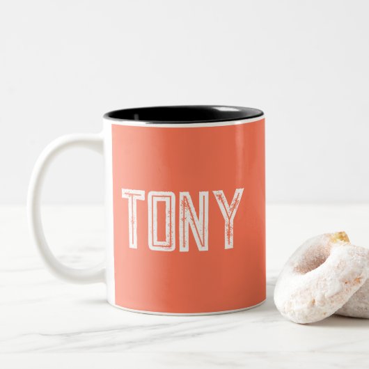 Monogramm für den Individuelle Name von Hartkorall Zweifarbige Tasse (Mit Donut)
