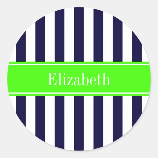 Monogramm für den Limonen blauen Streifen Runder Aufkleber (Vorderseite)