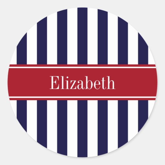 Monogramm für den Namen eines Navy Blue Stripe Runder Aufkleber (Vorderseite)