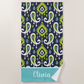 Monogramm für den Namen von Navy und Green Ikat Pa Strandtuch (Vorderseite)