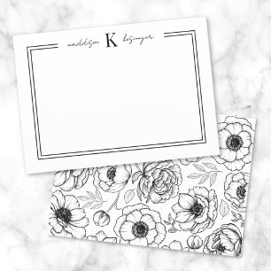 Monogramm für den Schwarz-weißen Blumennamen Mitteilungskarte