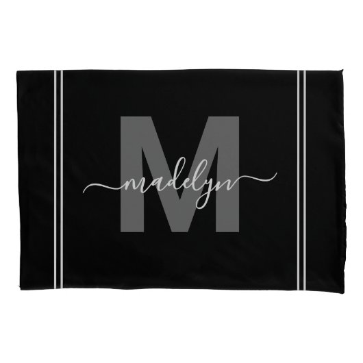 Monogramm für den Schwarz-weißen Skriptnamen Kissenbezug (Vorderseite-Links)