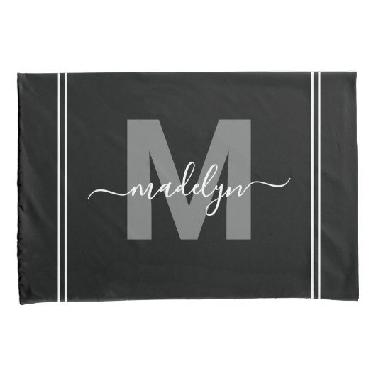 Monogramm für den Schwarz-weißen Skriptnamen Kissenbezug (Vorderseite-Rechts)
