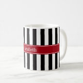 Monogramm für den Schwarz-weißen Streifen Cranberr Kaffeetasse (VorderseiteRechts)