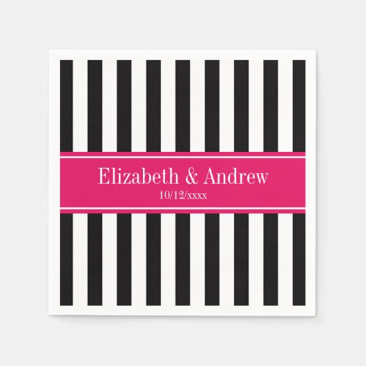 Monogramm für den Schwarz-weißen Streifen Himbeerb Serviette (Vorderseite)