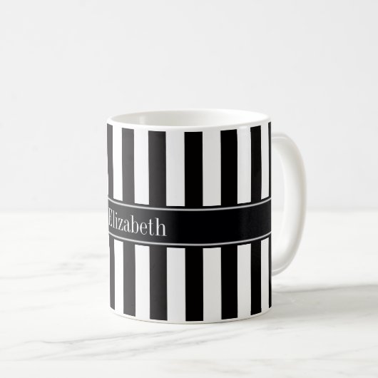Monogramm für den Schwarz-weißen Streifen Kaffeetasse (VorderseiteRechts)