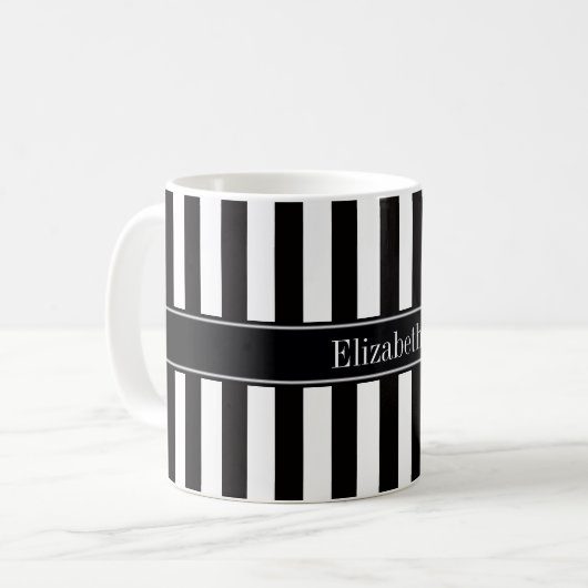 Monogramm für den Schwarz-weißen Streifen Kaffeetasse (Vorderseite Links)