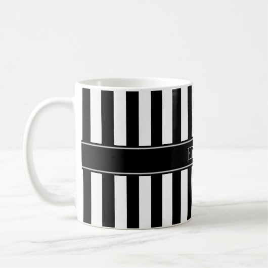 Monogramm für den Schwarz-weißen Streifen Kaffeetasse (Links)