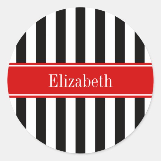 Monogramm für den Schwarz-weißen Streifen mit rote Runder Aufkleber (Vorderseite)