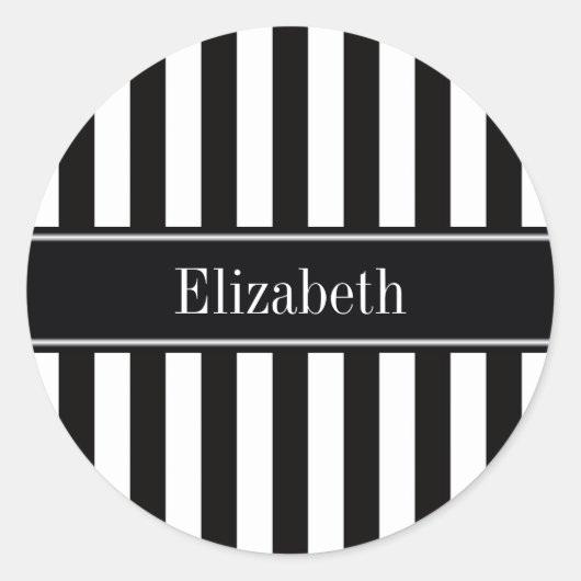 Monogramm für den Schwarz-weißen Streifen Runder Aufkleber (Vorderseite)