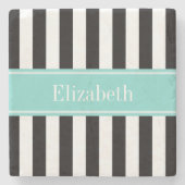 Monogramm für den Schwarz-weißen Streifen Türkis-R Steinuntersetzer (Vorderseite)