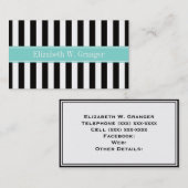 Monogramm für den Schwarz-weißen Streifen Türkis-R Visitenkarte (Vorne/Hinten)