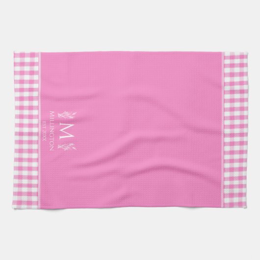 Monogramm für den weißen Gingham-Individuelle Name Geschirrtuch (Horizontal)