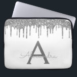 Monogramm für den weißen Silber-Glitzer Laptopschutzhülle<br><div class="desc">Weiße und silberne Imitate Dripping Modern and Elegant Girly Glitzer and Sparkle Elegant Monogram Case. Dieser Fall kann so angepasst werden,  dass er Ihren Anfangs- und Vornamen enthält.</div>