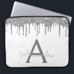 Monogramm für den weißen Silber-Glitzer Laptopschutzhülle<br><div class="desc">Weiße und silberne Imitate Dripping Modern and Elegant Girly Glitzer and Sparkle Elegant Monogram Case. Dieser Fall kann so angepasst werden,  dass er Ihren Anfangs- und Vornamen enthält.</div>