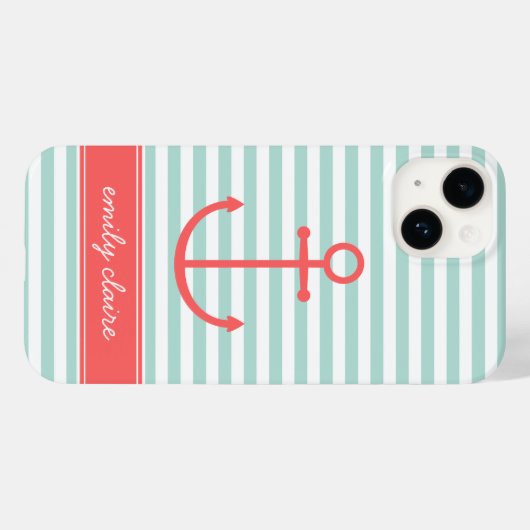 Monogramm für die Anker- und Korallenstreifen Case-Mate iPhone Hülle (Rückseite (Horizontal))