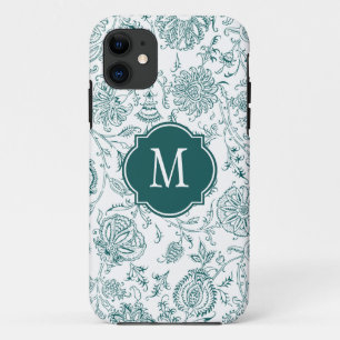 Monogramm für die aquamarine und weiße Blume iPhone 11 Hülle