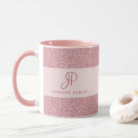 Monogramm für die benutzerdefinierte Rose Gold-Gli Tasse (Mit Donut)