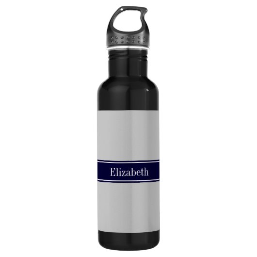 Monogramm für die Bezeichnung "Solid Gray Navy Blu Trinkflasche (Vorderseite)