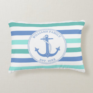 Monogramm für die blaue Aquamarin Stripe-Familie Dekokissen