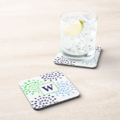 Monogramm für die blaue Blume von Aquarellfarbe Getränkeuntersetzer (Rechte Seite)