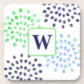 Monogramm für die blaue Blume von Aquarellfarbe Getränkeuntersetzer (Vorderseite)