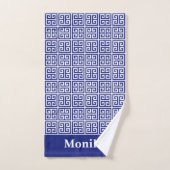 Monogramm für die blaue griechische Schlüsselgrenz Badhandtuch Set (Handtuch)