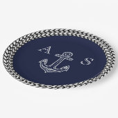 Monogramm für die blaue Streifen des Nautic Navy Pappteller (Schrägansicht)