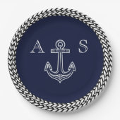 Monogramm für die blaue Streifen des Nautic Navy Pappteller (Vorderseite)
