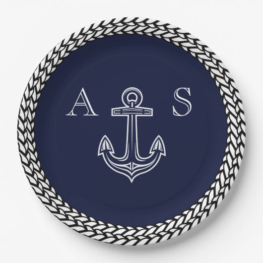 Monogramm für die blaue Streifen des Nautic Navy Pappteller (Vorderseite)
