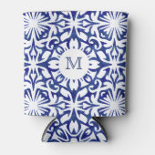 Monogramm für die blaue und weiße Wasserfarbe Dosenkühler (Vorderseite)
