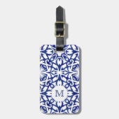 Monogramm für die blaue und weiße Wasserfarbe Gepäckanhänger (Vorderseite vertikal)