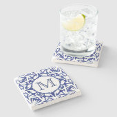 Monogramm für die blaue und weiße Wasserfarbe Steinuntersetzer (Seitenansicht)