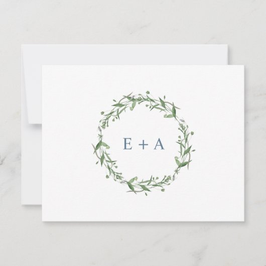 Monogramm für die blaue Wasserfarbe Dankeskarte (Vorderseite)