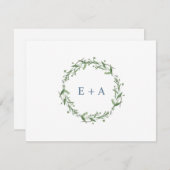 Monogramm für die blaue Wasserfarbe Dankeskarte (Vorne/Hinten)