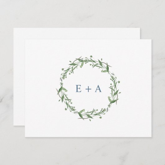 Monogramm für die blaue Wasserfarbe Dankeskarte (Vorne/Hinten)