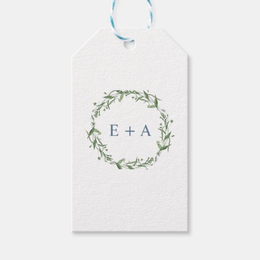 Monogramm für die blaue Wasserfarbe Geschenkanhänger (Vorderseite)