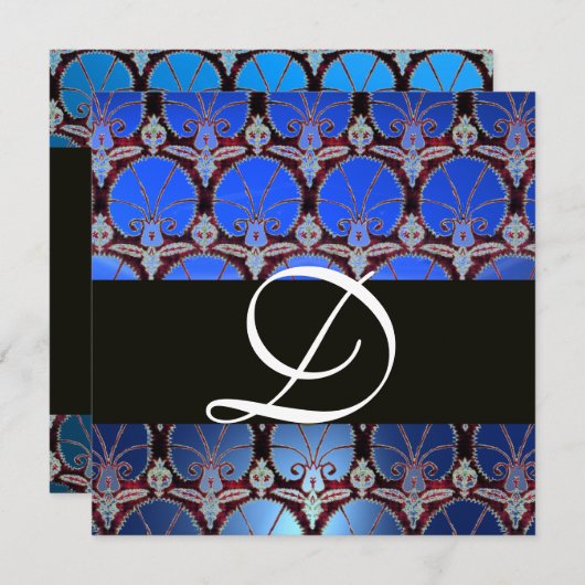 MONOGRAMM FÜR DIE BLUE BLACK DAMASK EINLADUNG (Vorne/Hinten)