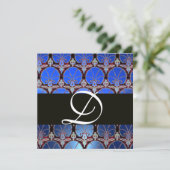 MONOGRAMM FÜR DIE BLUE BLACK DAMASK EINLADUNG (Stehend Vorderseite)