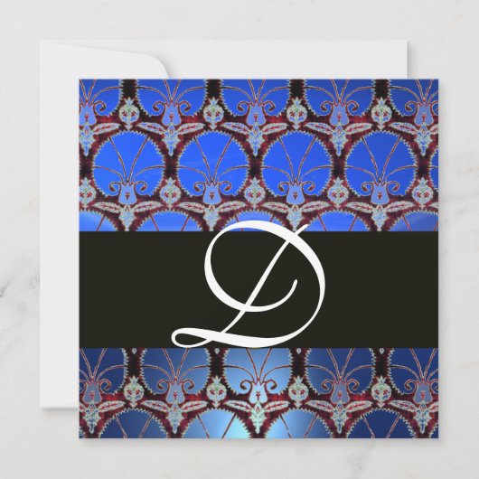 MONOGRAMM FÜR DIE BLUE BLACK DAMASK EINLADUNG (Vorderseite)
