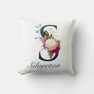 Monogramm für die extravagante florale Marine S Kissen