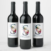 Monogramm für die extravagante florale Marine S Weinetikett (Flaschen)