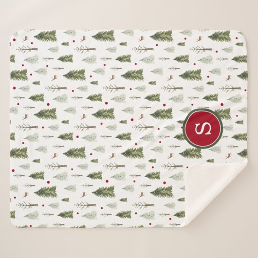 Monogramm für die Farbe des grünen Pine Winter Foo Sherpadecke (Vorderseite (Horizontal))