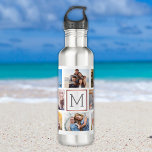 Monogramm für die FotoCollage der Familie Edelstahlflasche<br><div class="desc">Diese Wasserflasche verfügt über ein modernes Imitat Rose Goldgrenzenmonogramm. Personalisieren Sie es mit Ihren Familienfotos.</div>