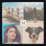Monogramm für die FotoCollage der Familie Steinuntersetzer<br><div class="desc">Schöne Untersetzer für Ihre Zuhause mit vier Familienfotos und Monogramm.</div>